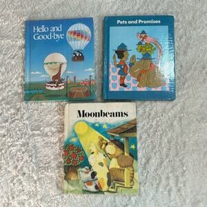 Vintage book lot of 3 readers - homeschool moonbeams, hello and goodbye